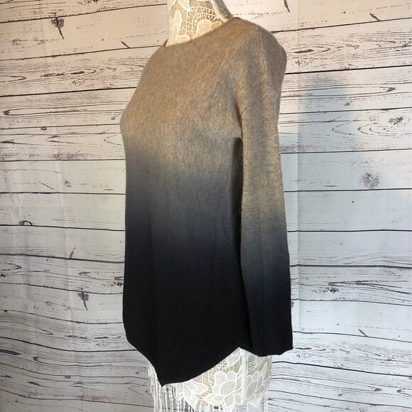 C By Bloomingdale's Dip Dyed Cashmere Asymmetrical Sweater black tan size XS - Picture 8 of 11